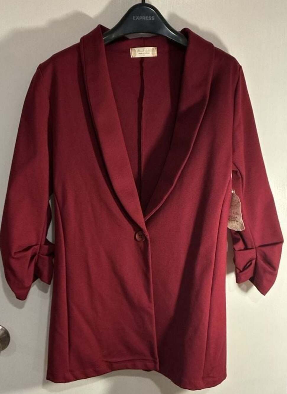 Altar'd State Burgundy Red Ruched 3/4 Sleeve Blazer Jacket Size M